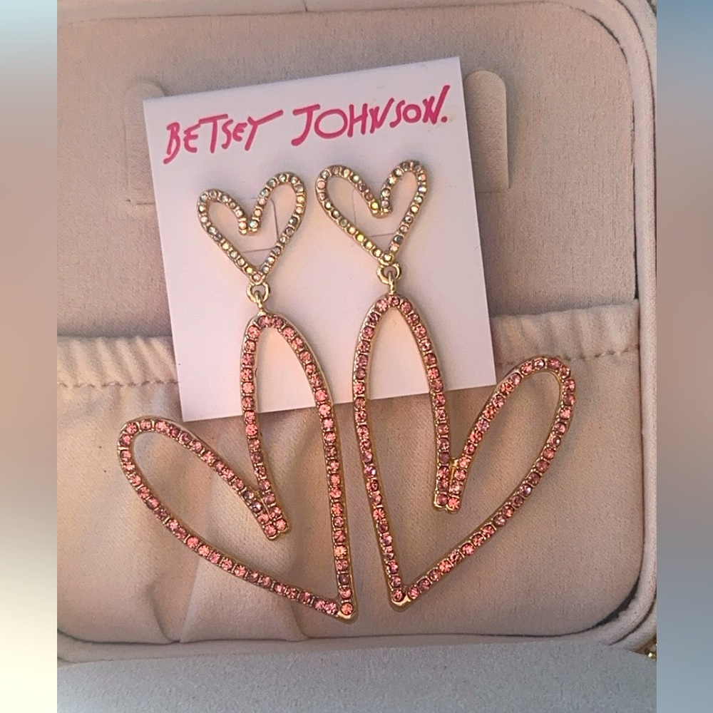 Betsy Johnson dangling heart rhinestone earrings